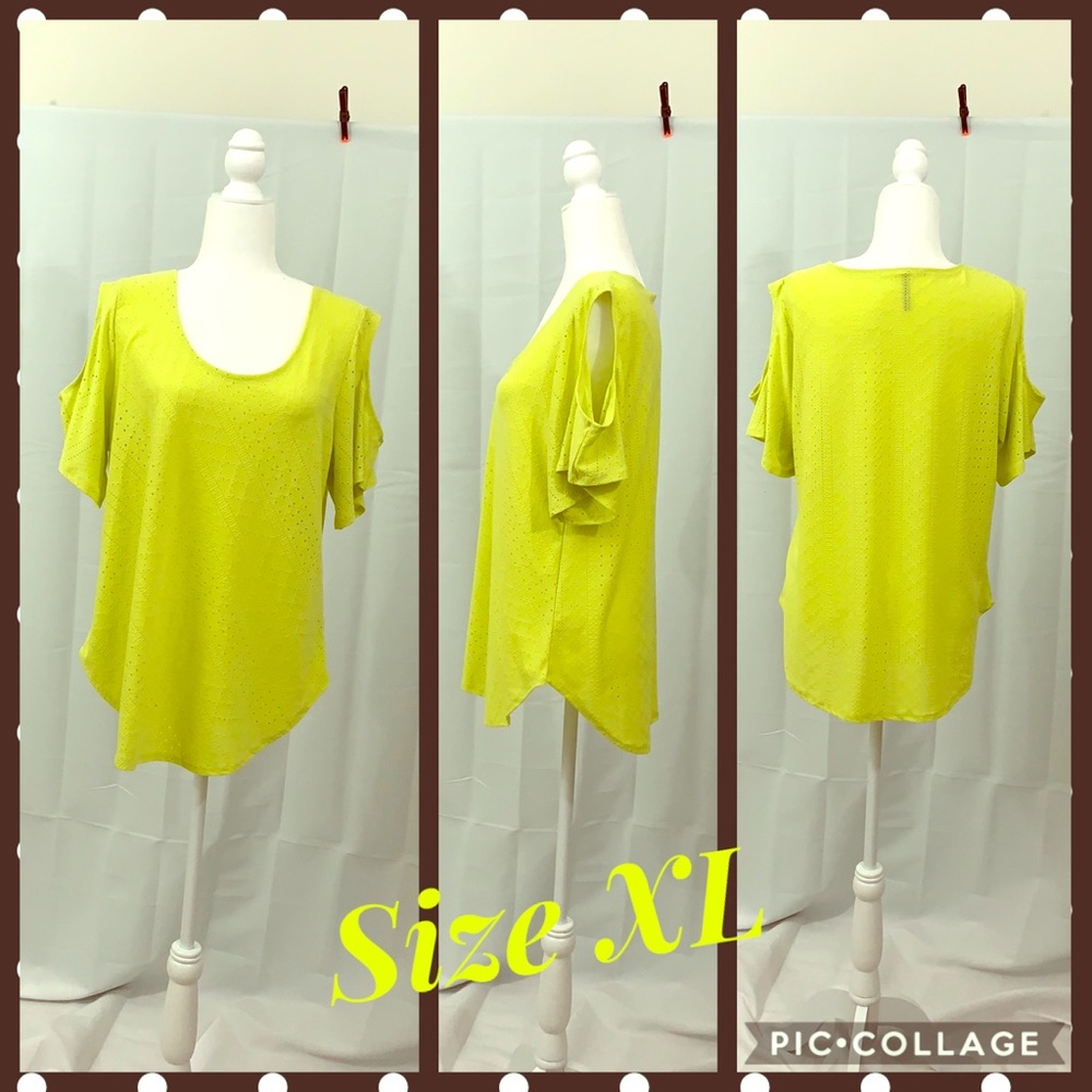Lime summer blouse with cut out shoulders EUC